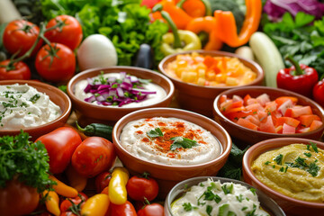 Wall Mural - A Table of Delicious Dips and Vegetables