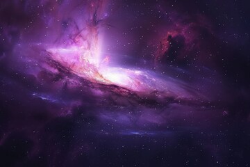 Wall Mural - Majestic Purple Galaxy Swirls with Bright Center and Stars