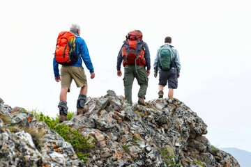 Sticker - A group of people climbing up a rocky hill