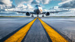 © Prasanth - Airplane taxiing on runway at airport with yellow line.