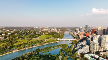 Canvas Print - Aerial view of Calgary park on a beautiful summer sunset, Alberta - Canada