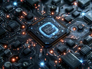 AI. Circuit board. Technology background. Central Computer Processors CPU concept. Motherboard digital chip. Tech science background. Integrated communication processor