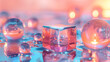 © aviavlad - Colorful reflections of ice cubes and water droplets at sunset with soft lighting