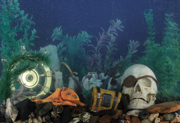 Wall Mural - aquarium design with pirate decorations