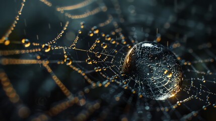 Macro shot of a dewdrop on a spider web