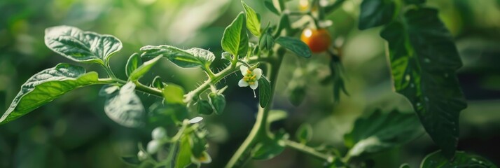 Wall Mural - Tomato plant with tiny blossoms