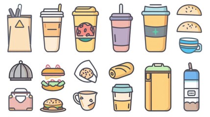 Sticker - A collection of illustrations featuring various foods and beverages on a clean white background