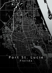 Wall Mural - Minimalist black map of Port St. Lucie, Florida – A modern map print highlighting infrastructure of the city, useful for tourism purposes