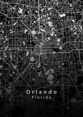 Wall Mural - Minimalist black map of Orlando, Florida – A modern map print highlighting infrastructure of the city, useful for tourism purposes