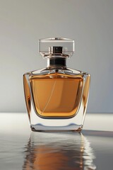 Wall Mural - A perfume bottle sits on a table with a simple and elegant design