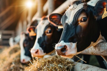 Poster - A group of cows standing together, suitable for agricultural or rural themed contexts