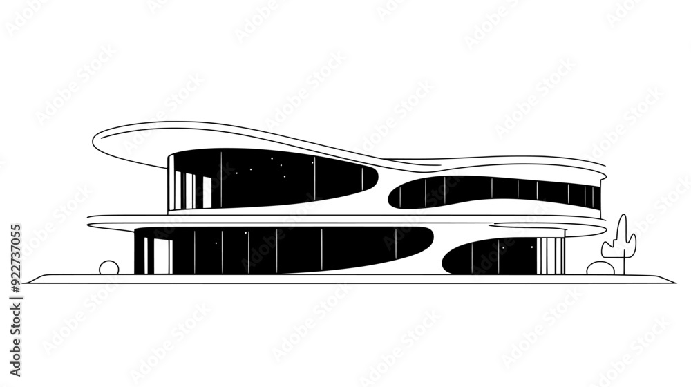Multi Tier Building Building with multi-tiered design, circular openings, and smooth ...