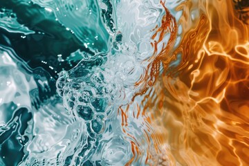 Canvas Print - A close up shot of water with orange and blue colors, ideal for use in abstract backgrounds or creative compositions