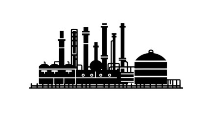 Wall Mural - Large facility with multiple chimneys, next to rows of storage tanks, vector illustration art