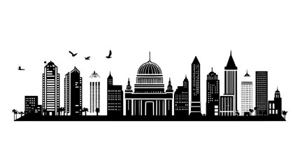 Wall Mural - Large domed structure in city center with buildings and open spaces, vector illustration art