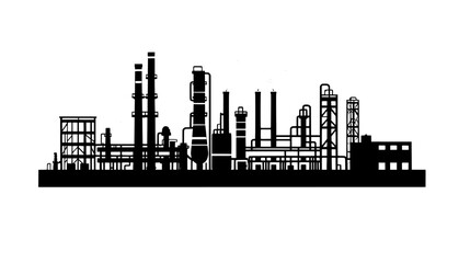 Wall Mural - Oil refinery with a series of tanks, pipelines, and distillation columns in a vast compound, vector illustration art