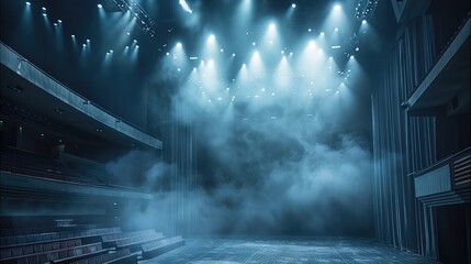 Aufkleber - The fog box on stage in a modern theater or auditorium. Generative AI.