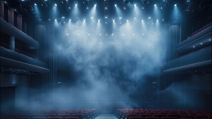 Aufkleber - The fog box on stage in a modern theater or auditorium. Generative AI.