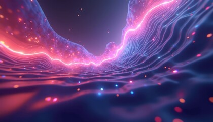 Wall Mural - abstract digital waveforms with vibrant pink and blue colors, resembling a futuristic landscape.