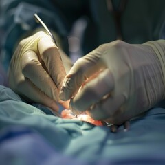 Canvas Print - A surgeon's hands delicately work during a procedure. AI.