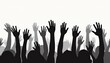 © umut hasanoglu - Silhouetted hands of a diverse crowd raised in unison against a white background.