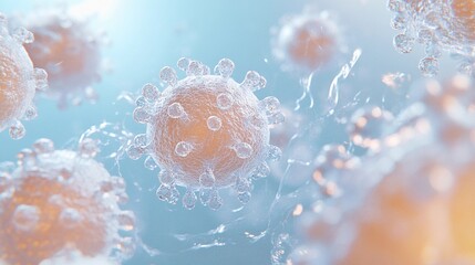 Wall Mural - Close-Up View of White T Cells and B Cells Floating in the Body Against a Light Blue Background