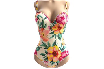 Sticker - A woman's floral print swimsuit displayed on a mannequin, perfect for fashion or swimwear collections