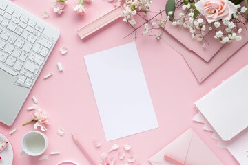 Sticker - A laptop computer sits atop a pink desk