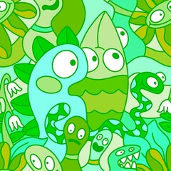 Cartoon doodle Halloween aliens seamless monster pattern for wrapping paper