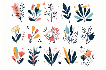 Sticker - A selection of various flowers arranged on a clean white surface