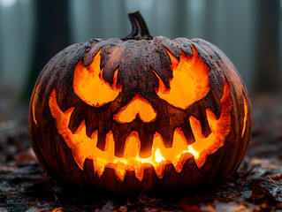 Central empty 3D podium, with Jack-o'-lanterns and a gothic candelabra. Bats and cobwebs fill the scene, with candy strewn across a stone floor, all in a dark and mysterious atmosphere.