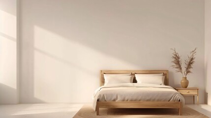 Wall Mural - Minimalist Bedroom Interior with Wooden Bed and Natural Light