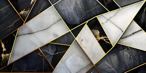 Wall Mural - geometric black and white background. luxurious textured background of black and white slabs and gol