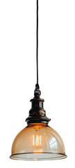 Vintage pendant light with amber glass shade, cut out - stock png.