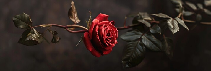 Wall Mural - Close-up of a single red rose on its stem