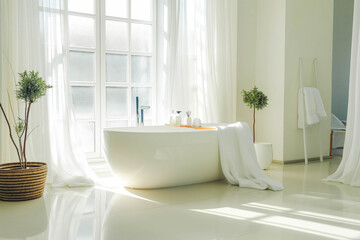 Wall Mural - Bright modern and spacious bathroom with a White Bathtub