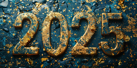 Wall Mural - a gold and blue sign with the number twenty-five on it. the sign is covered in glitter and he is a d
