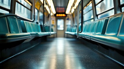 Wall Mural - Empty Blue Seats and Floor in a Public Transit Vehicle