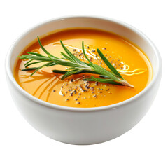 Wall Mural - A Bowl of Orange Soup with Rosemary and Black Pepper