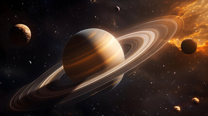 Wall Mural - saturna??s rings: a celestial masterpiece - an image focusing on saturn, highlighting its intricate 