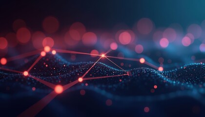 Wall Mural - abstract digital landscape with interconnected red nodes against a blue background, representing dat