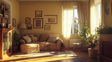 Canvas Print - A living room with a couch, chair and ottoman in it, AI