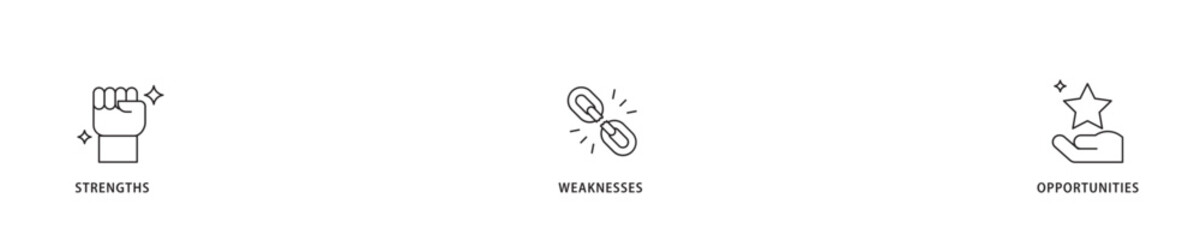 SWOT icon sett lineal illustration concept with icon of value, goal, break chain, low battery, growth, check, minus, and crisis icon live stroke and easy to edit 