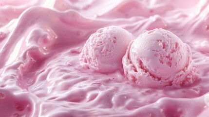 Canvas Print - Two ice cream cones are in a bowl of pink liquid, AI