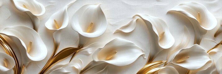 Wall Mural - This stunning 3D artwork showcases exquisite golden calla lilies, meticulously crafted to enhance any space with unparalleled elegance and sophistication, giving it a truly luxurious feel