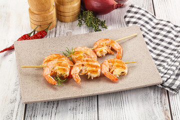 Wall Mural - Grilled king prawn skewer snack