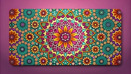 Eid Mubarak gift card design with vibrant colors and floral patterns, Eid, Mubarak, gift card, 2024,Islamic, celebration