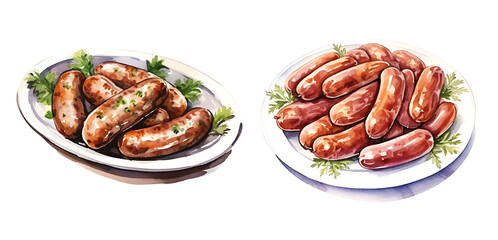 Wall Mural - Bratwurst watercolor illustration for Octoberfest celebration.