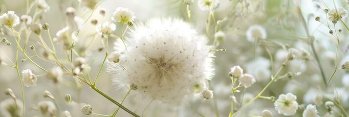 Wall Mural - A soft white flower encircled by small blossoms