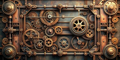 futuristic steampunk mechanism with intricate gears and pipes , technology, abstract, high-tech, mac